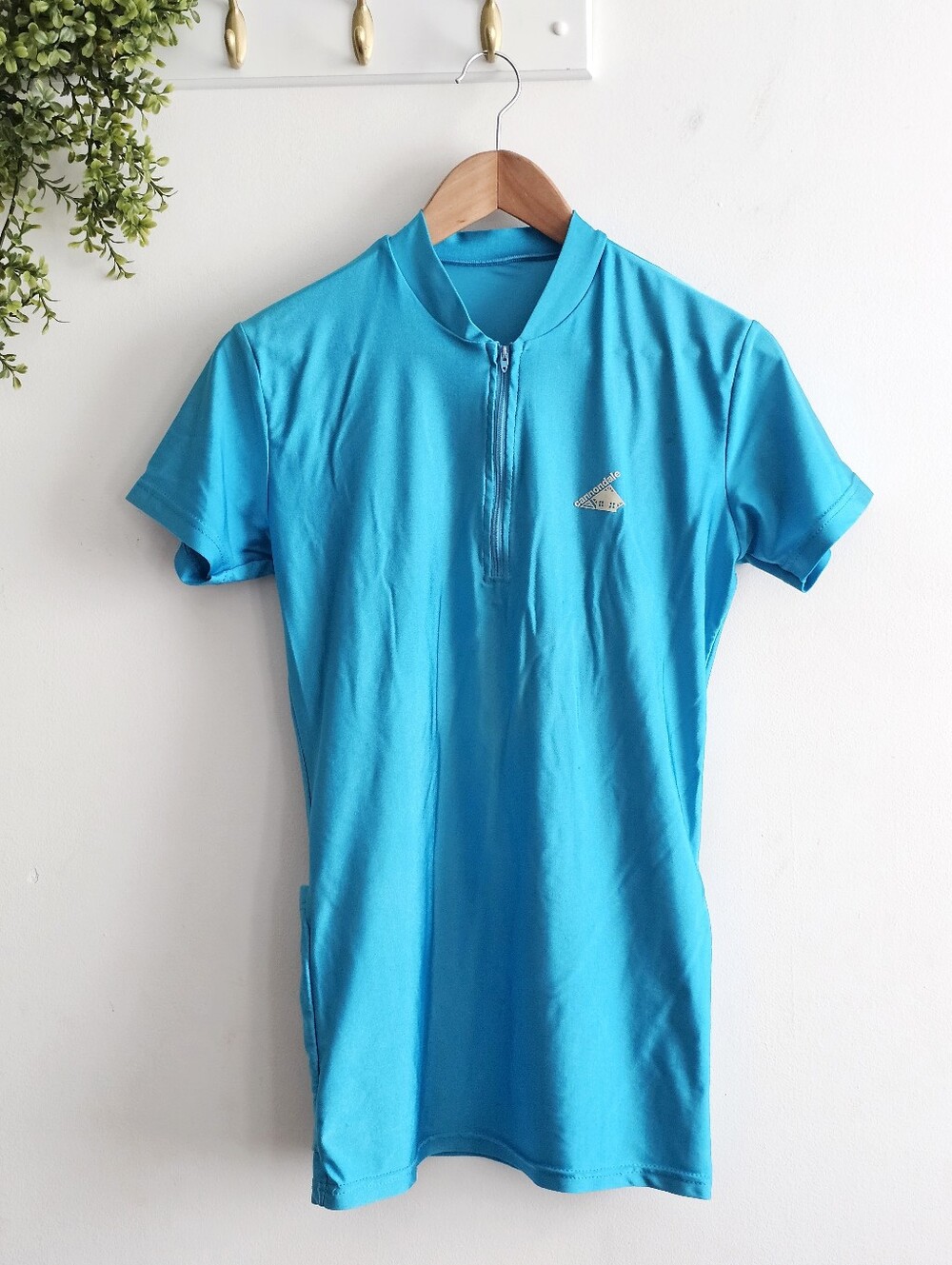 🇺🇸 Vintage 90s Cannondale USA Turquoise Cycling Jersey Quarter Zip Nylon Lycra